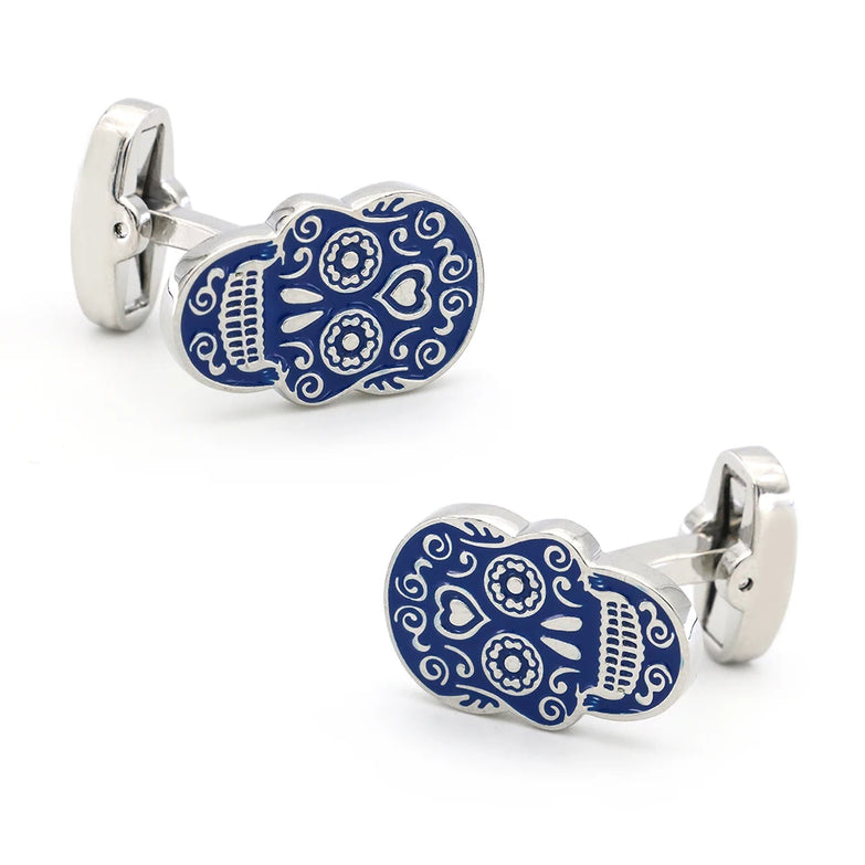 Boutons de manchette crâne mexicain bleu