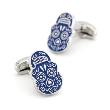 Boutons de manchette crâne mexicain bleu