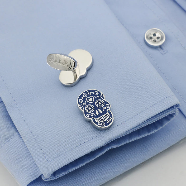 Boutons de manchette crâne mexicain bleu