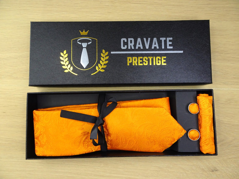 Coffret Cravate Pack Prestige Orange Paisley 3