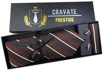 Coffrets Cravate Pack Prestige Marron à Rayures Blanche