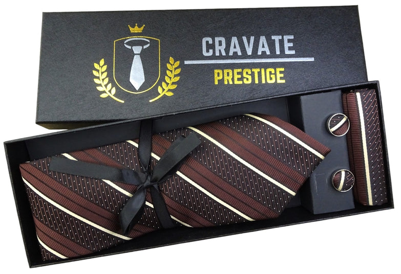 Coffrets Cravate Pack Prestige Marron à Rayures Blanche
