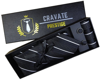 Coffrets Cravate Pack Prestige Noire à Rayures Blanche