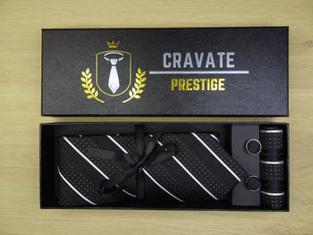 Coffrets Cravate Pack Prestige Noire à Rayures Blanche