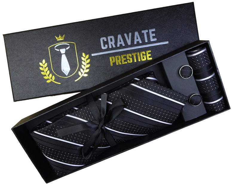 Coffrets Cravate Pack Prestige Noire à Rayures Blanche