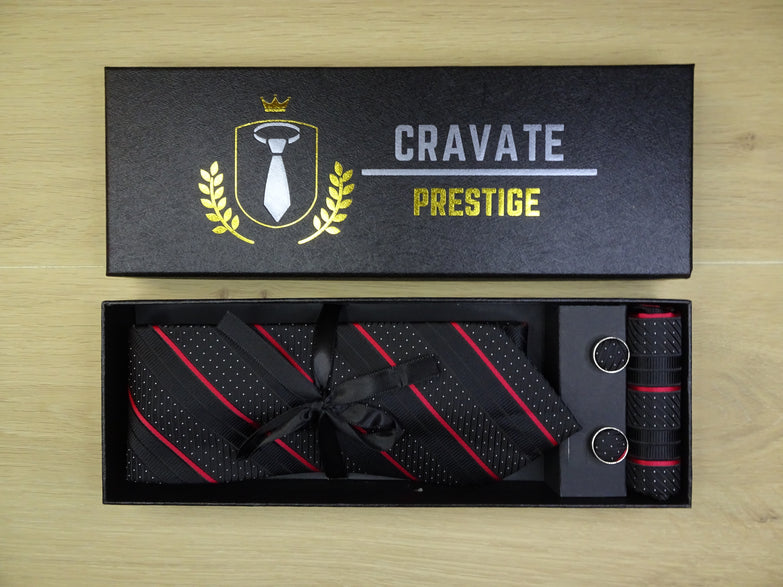 Coffrets Cravate Pack Prestige Noire à Rayures Fuchsia