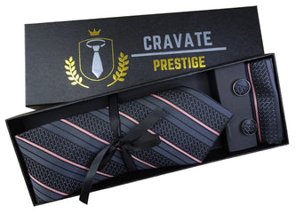 Coffrets Cravate Pack Prestige Noire à Rayures Rose
