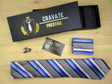 Coffrets Cravate Pack Prestige à Rayure Bleu Gris et Blanc