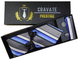 Coffrets Cravate Pack Prestige à Rayure Bleu Gris et Blanc