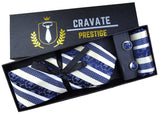 Coffrets Cravate Pack Prestige à Rayure Bleu et Blanc Floral – Élégance et Raffinement