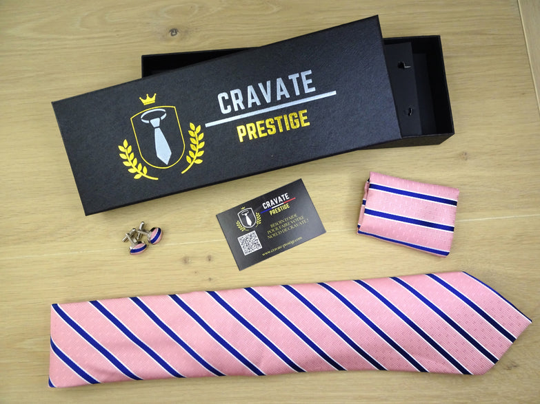 Coffrets Cravate Pack Prestige Rose et Bleu à Rayures