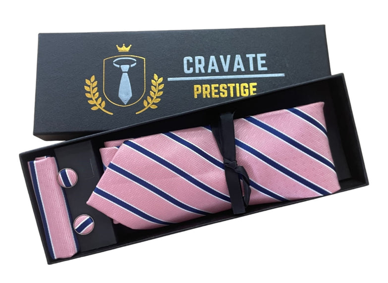 Coffrets Cravate Pack Prestige Rose et Bleu à Rayures