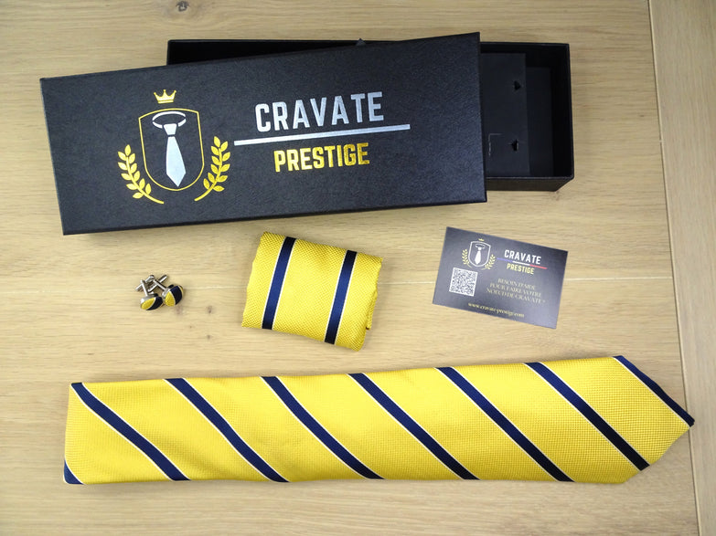 Coffrets Pack Prestige Cravate Jaune à Rayures Bleu