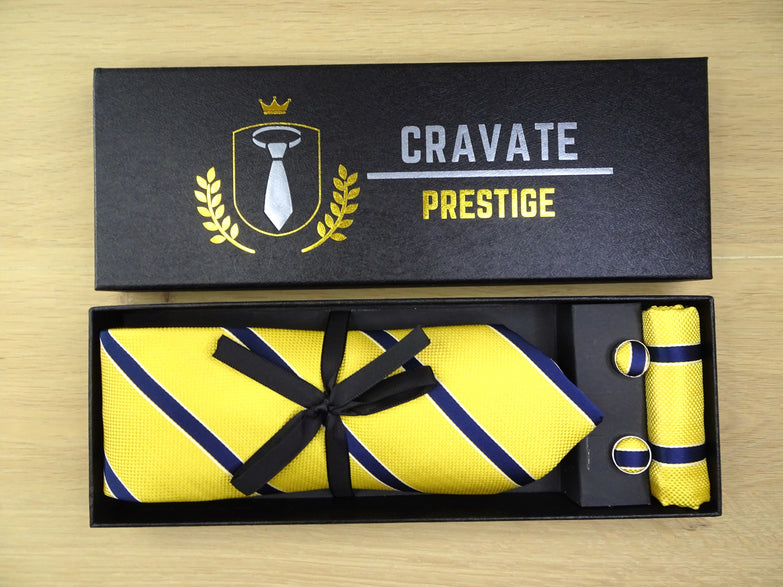 Coffrets Pack Prestige Cravate Jaune à Rayures Bleu