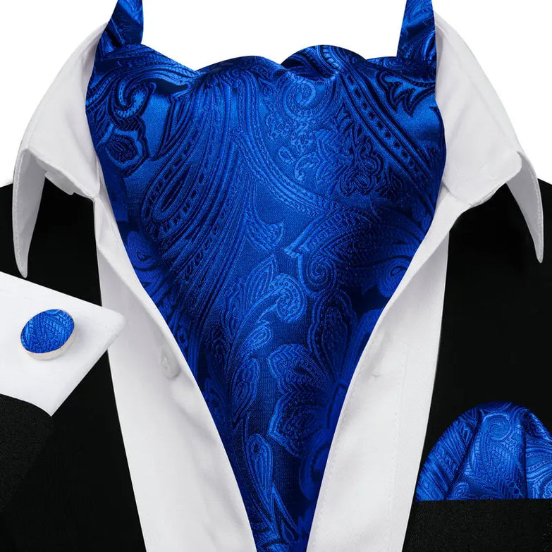 Cravate Ascot Bleu Electrique Paisley