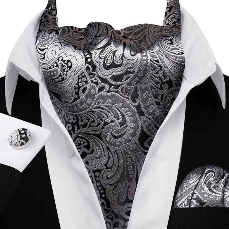 Cravate Ascot Grise Paisley