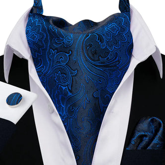 Cravate Ascot Noir et Bleu Paisley