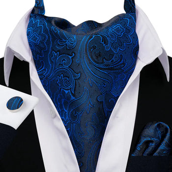Cravate Ascot Noir et Bleu Paisley