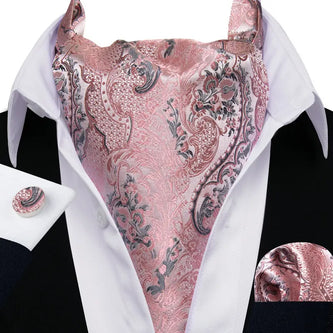 Cravate Ascot Rose et Grise Paisley