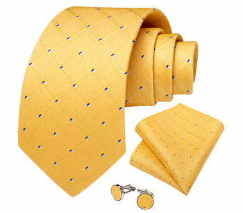 Cravate Jaune Ecossais a pois Bleu