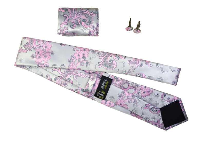 Cravate Pack Prestige Argent et Rose Floral