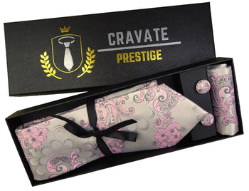 Cravate Pack Prestige Argent et Rose Floral