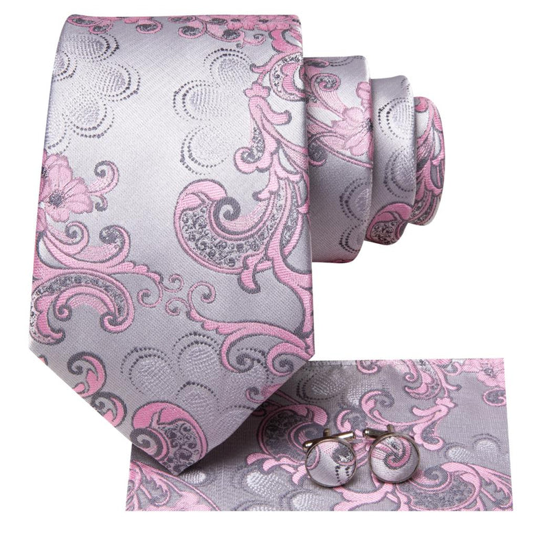 Cravate Pack Prestige Argent et Rose Floral