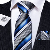Cravate Pack Prestige à Rayure Bleu Gris et Blanc