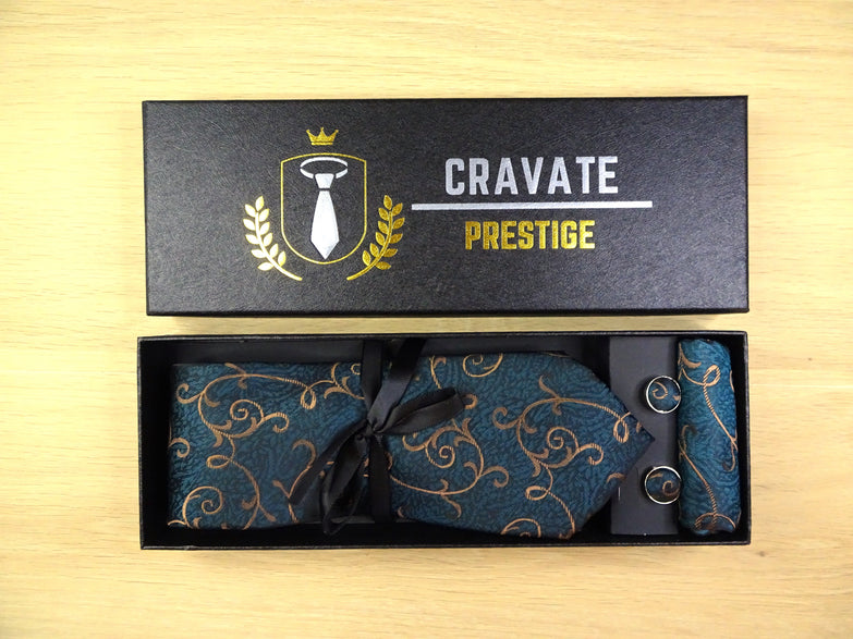 Cravate Pack Prestige Vert et Or Paisley
