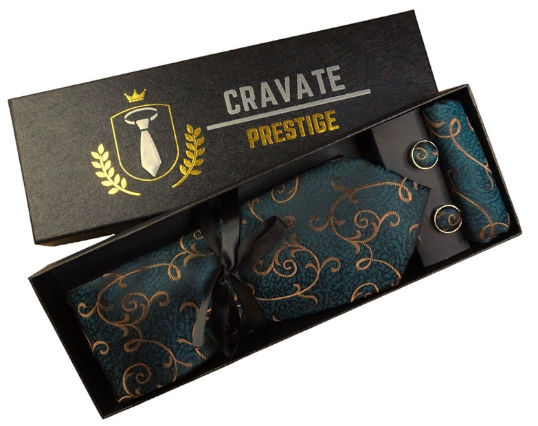 Cravate Pack Prestige Vert et Or Paisley