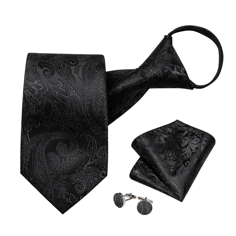 Cravate Pré Nouée Noire Paisley