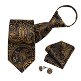 Cravate Pré Nouée Noire et Doré Motifs Paisley