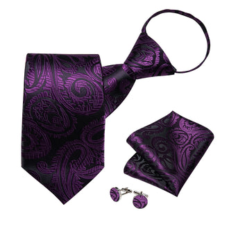 Ensemble Cravate Pré Nouée Noire et Violette Paisley