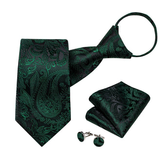 Ensemble Cravate Pré Nouée Vert Foncé Paisley