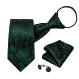 Ensemble Cravate Pré Nouée Vert Foncé Paisley