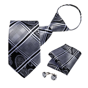 Ensemble Cravate pré-nouée Noir et Blanc Baroque