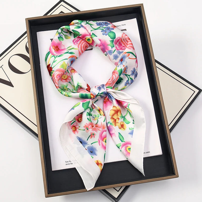 Foulard en Soie Blanc Floral