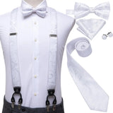 Set complet Bretelles Nœud Papillon et Cravates Blanc Paisley
