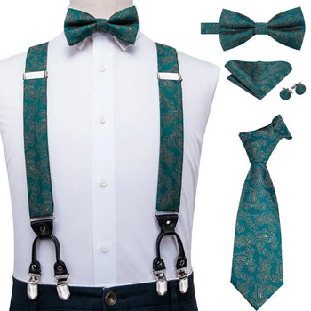 Set complet Bretelles Nœud Papillon et Cravates Bleu Azure Paisley