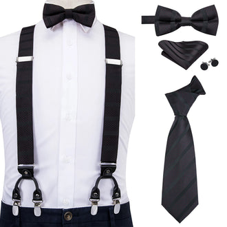 Set complet Bretelles Nœud Papillon et Cravates Noir à Rayures