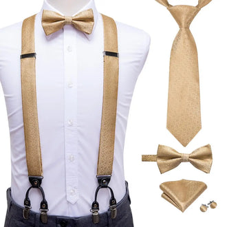 Set complet Bretelles Nœud Papillon et Cravates Or Moucheté