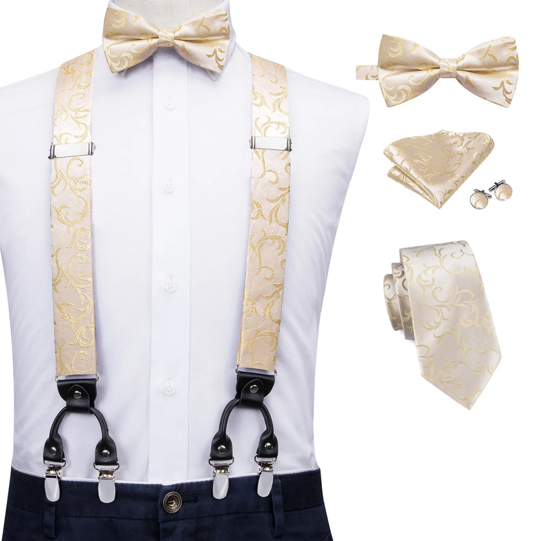 Set complet Bretelles Nœud Papillon et Cravates Champagne Floral