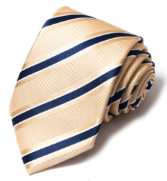 Cravate Rayée Or et Bleu Foncé en Soie