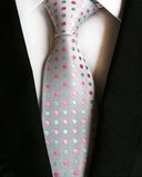 Cravate Blanche à Pois Rose et Argent - Cravate Prestige