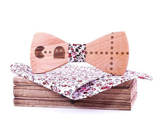 Nœud papillon en Bois Pac-Man à Fleurs