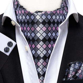 Cravate Ascot Rose et Gris Mozaik