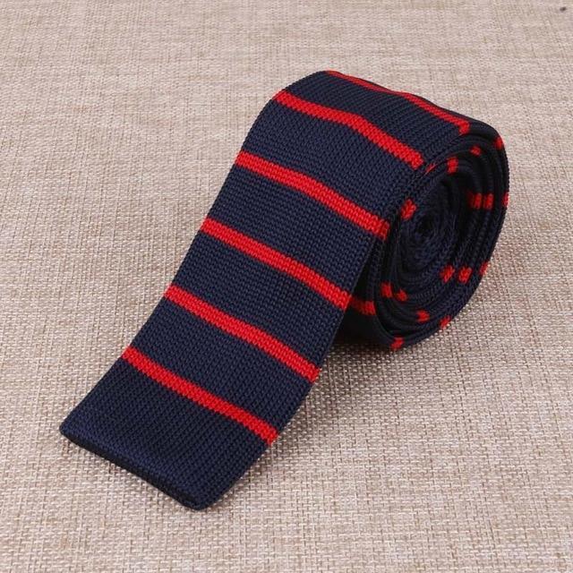 Cravate en Tricot Bleu Marine Rayée Rouge - Cravate Prestige