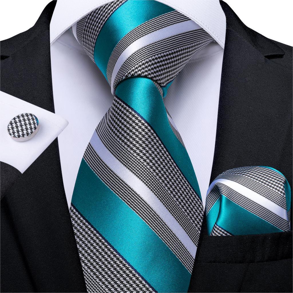 Cravate Bleu Clair à Rayures Blanches et Pois Noirs | Cravate Gentleman