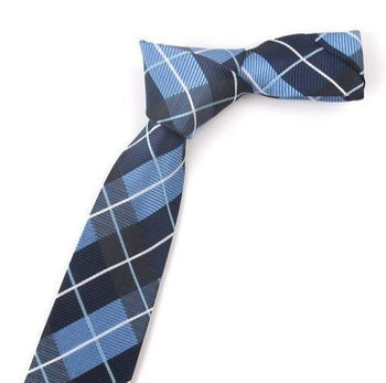 Cravate Slim Bleu Motifs Écossais - Cravate Prestige