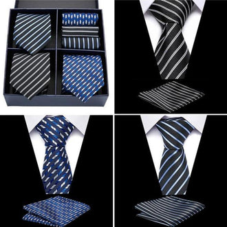 Coffret de Cravates Trio Rayée Noire et Bleu - Cravate Prestige